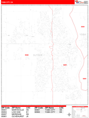 Yuba City Digital Map Red Line Style